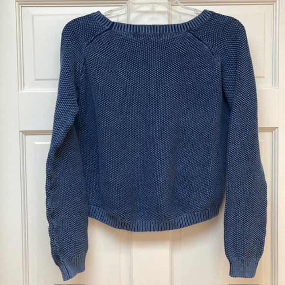 Love By Design cropped waffle texture cotton sweater in blue size S - Picture 2 of 6
